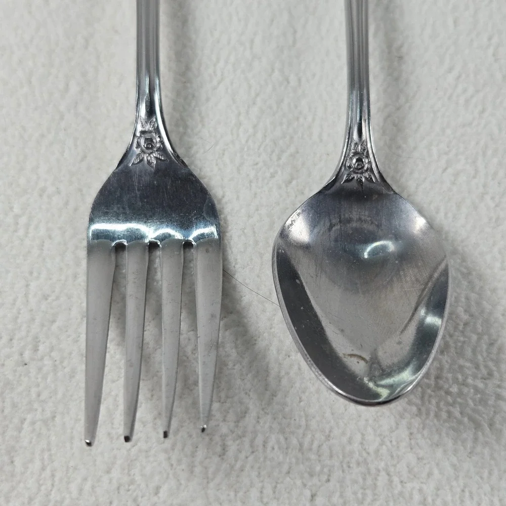 Vintage Rose Stainless Merchandice Service Flatware Set Dessert Spoon Fork Japan